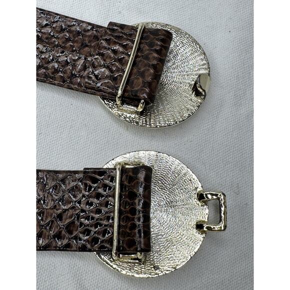 Vintage Gold-Tone Sand Dollar BUCKLE Adjustable Brown Snakeskin Belt ONE SIZE main image 4